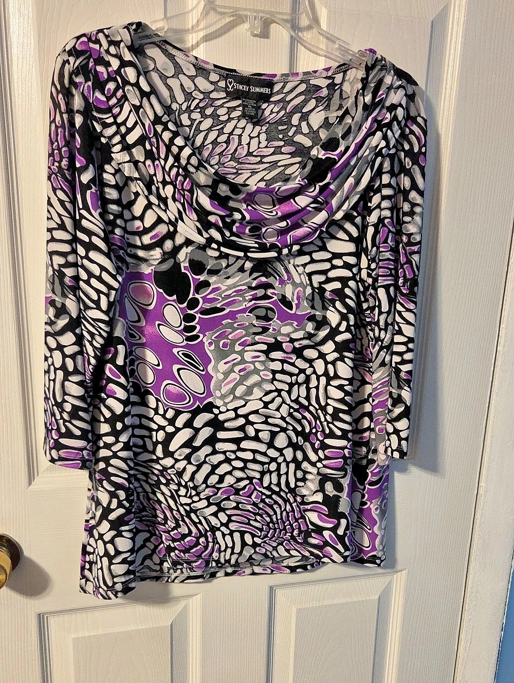Stacey Summers Abstract Long Sleeve Tunic Black Purple XL Like New